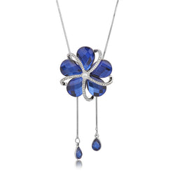 Collier fantaisie argent long trèfle saphir et diamants