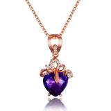 Collier fantaisie or rose coeur amethyste