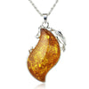 Joli collier avec pendentif en pierre ambre
