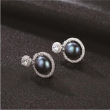 Boucle d'oreille fantaisie perles bleues et diamants
