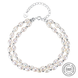 Bracelet fantaisie argent à chaine avec perles blanches