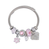 Bracelet jonc breloques féminines fleurs coeur joaillerie