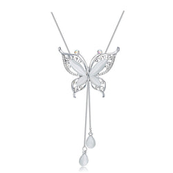 Collier fantaisie long papillon argent