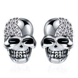 Boucle d'oreille fantaisie crane tête de mort argent et noir