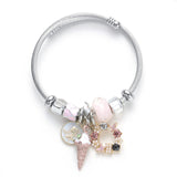 Bracelet fantaisie jonc acier breloques cornet de glace