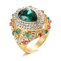 Grosse bague fantaisie emeraude vintage