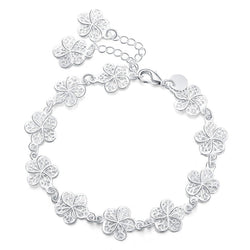 Bracelet fantaisie argent à chaine breloques fleurs