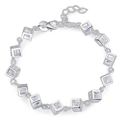 Bracelet fantaisie argent chaine à breloque carré