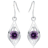 Boucle d'oreille fantaisie crochet pendante argent amethyste