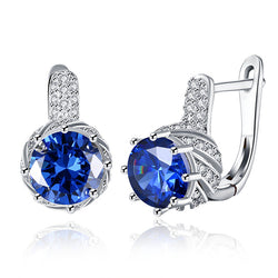 Boucle d'oreille fantaisie diamants et saphir bleu