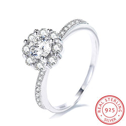 Bague argent fiançailles fleur diamant