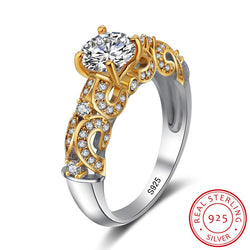 bague fantaisie or argent diamants solitaire