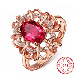 Bague fantaisie or rose rubis diamant