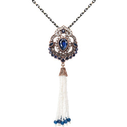 Collier fantaisie pompon saphir vintage