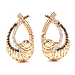 Boucle d'oreille fantaisie chic design or diamant et noir