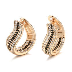 Boucle d'oreille fantaisie design tendance noir diamant et or