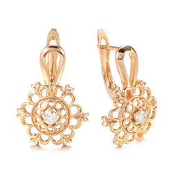 Boucle d'oreille fantaisie fleur cristal et or