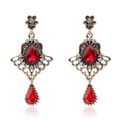 Boucle d'oreille fantaisie pendante rubis vintage