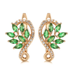 Boucle d'oreille fantaisie or emeraude diamant dormeuse