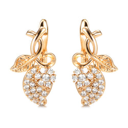 Boucle d'oreille fantaisie raisin et feuille de vigne or et diamants