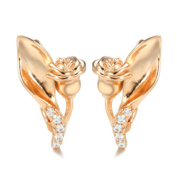 Boucle d'oreille fantaisie or rose fleur et diamants