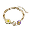 Bracelet fantaisie chaine gourmette breloque fleur perle