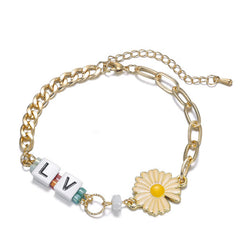 Bracelet fantaisie chaine gourmette breloque fleur