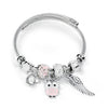 Bracelet fantaisie breloque jonc acier noir et blanc hibou