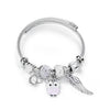 Bracelet fantaisie breloque jonc acier noir et blanc hibou