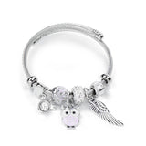 Bracelet fantaisie breloque jonc acier noir et blanc hibou