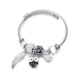 Bracelet fantaisie breloque jonc acier noir et blanc hibou