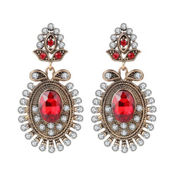 Boucle d'oreille fantaisie chandelier vintage ethnique rubis